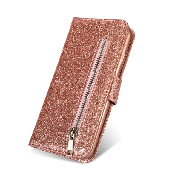 Samsung Galaxy S10 Case, Dteck Bling Glitter PU Leather Zipper Wallet Case Cover With Hand Strap, Rosegold