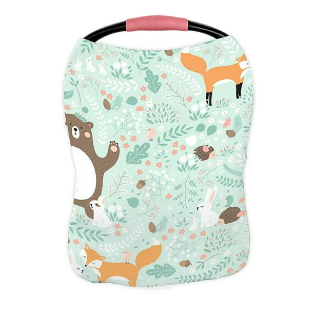 Abphqto Forest Animals Bear Deer Fox Rabbit Bird Hedgehog Nursing Cover Baby Tfeeding Infant Feeding Car Seat Stroller Cat Canopy Breathable Com Car Seat Cover Infant Stroller, Deer Car Seat Cover