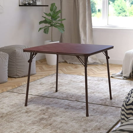 BizChair Folding Card Table - Brown Foldable Card Table Square - Portable Table with Collapsible Legs