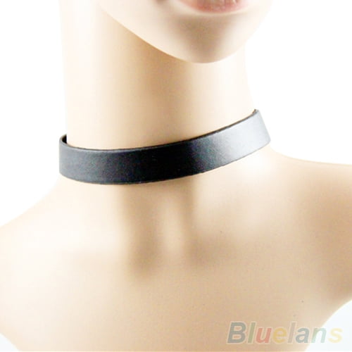 Men's Womens Punk Gothic Black Leather Choker Spike Rivet O Ring Collar  Necklace