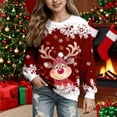 thumbnail image 2 of Girls Fawn Print Crewneck Sweatshirt, Long Sleeve Lined Pullover for Kids 2-14Y Christmas Party Casual Wear, 2 of 4