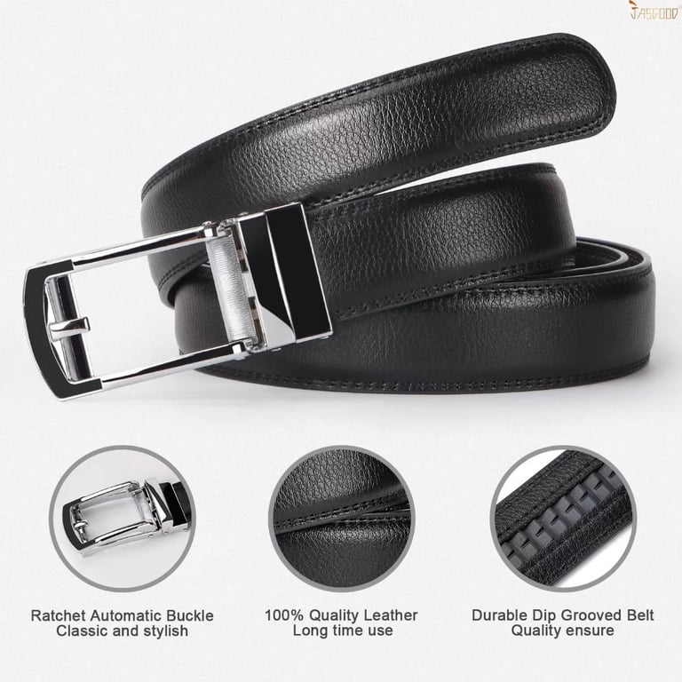 JASGOOD Men's Leather Ratchet Dress Belt, Black photo 5