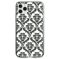 thumbnail image 1 of DistinctInk Clear Shockproof Hybrid Case for iPhone 13 PRO (6.1" Screen) - TPU Bumper, Acrylic Back, Tempered Glass Screen Protector - White Black Damask Pattern - Floral Damask Pattern, 1 of 2
