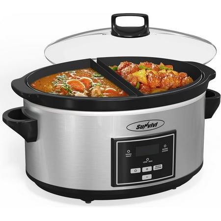 Sunvivi Programmable Slow Cookers 6 Quart with 2 in 1 Silicone Liners, Multi-Cooker Food Warmer with Digital Timer, 3 Cooking Settings, Silver
