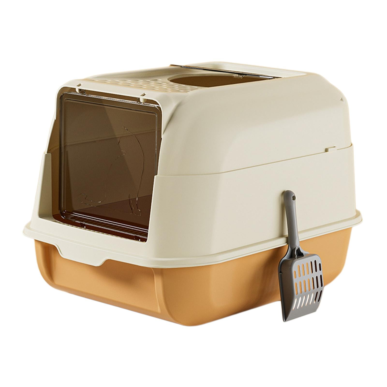 Bvdfgk Cat Litter Box with Lid Cat Litter Tray Fully Enclosed Hooded Covered Litter Pan Orange