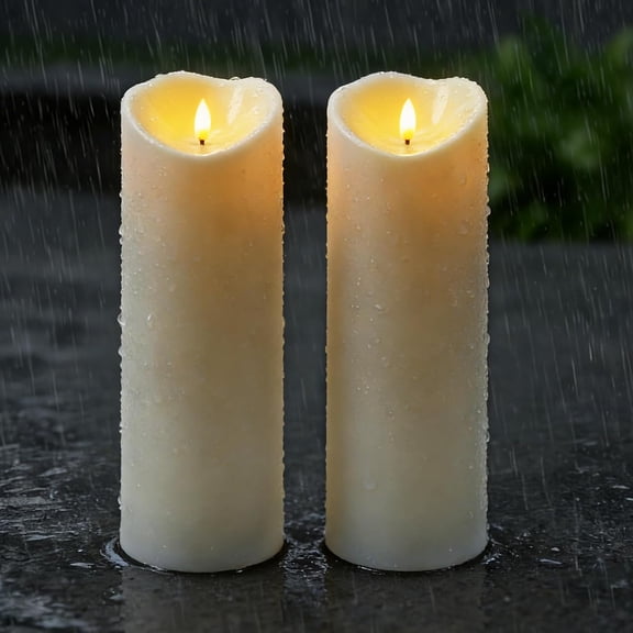 Ueljzpe Large Outdoor Flameless Candles with Remote&Timer,Waterproof Battery Operated Led Pillar Candles,Ivory White,Outdoor Candles with Timer Waterproof 4"X12",Set of 2