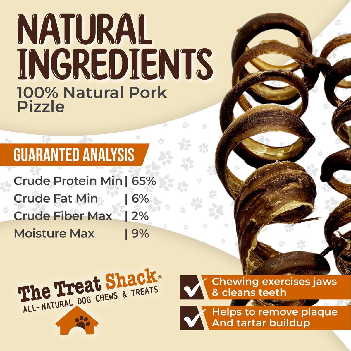 The Treat Shack 8-in Pork Pizzle Springs Natural Dog Chew Treats, 6CT