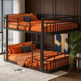 thumbnail image 2 of Queen over Queen Bunk Bed, Metal Frame, Ladders & Guardrails, Space-Saving, Teens Adults, Black, 2 of 10