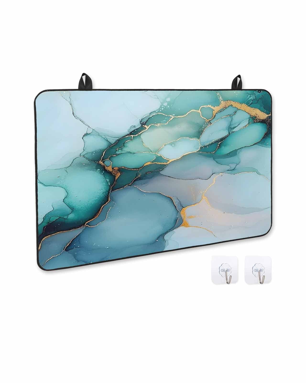nqOlkjepod Large Induction Cooktop Protector Mat 36"x21", Turquoise Gold Marble Stove Top Covers for Electric Stove, Abstract Teal Modern Geometric Stove Burner Cover Mats, Glass Top Stove Cover