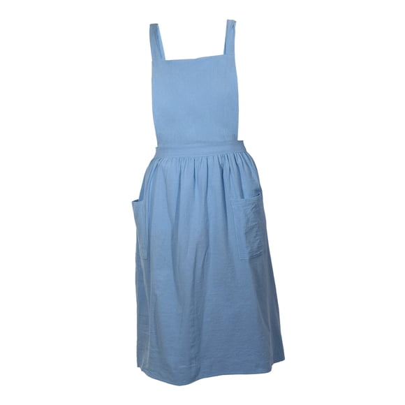 Unique Bargains Cotton Linen Apron Cross Back Apron Cooking Apron Dress Aprons for Women Man for Kitchen BBQ Blue