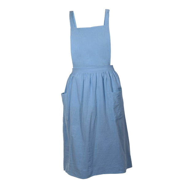 Delantales de algodón y lino de Unique Bargains, delantal cruzado, delantal de cocina, delantales para mujeres y hombres para cocina BBQ azul