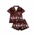 thumbnail image 6 of asdoklhq Cotton Pajamas for Women Women Christmas Printed Stand Up Collar Pocket Short Sleeved Top Shorts Home Wear Pajama Set Red M, 6 of 7