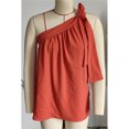 thumbnail image 2 of Estrela Blusa de verano sin mangas plisada con encaje y lazo en la parte superior de un solo hombro para mujer para uso diario naranja rojizo M, 2 of 4