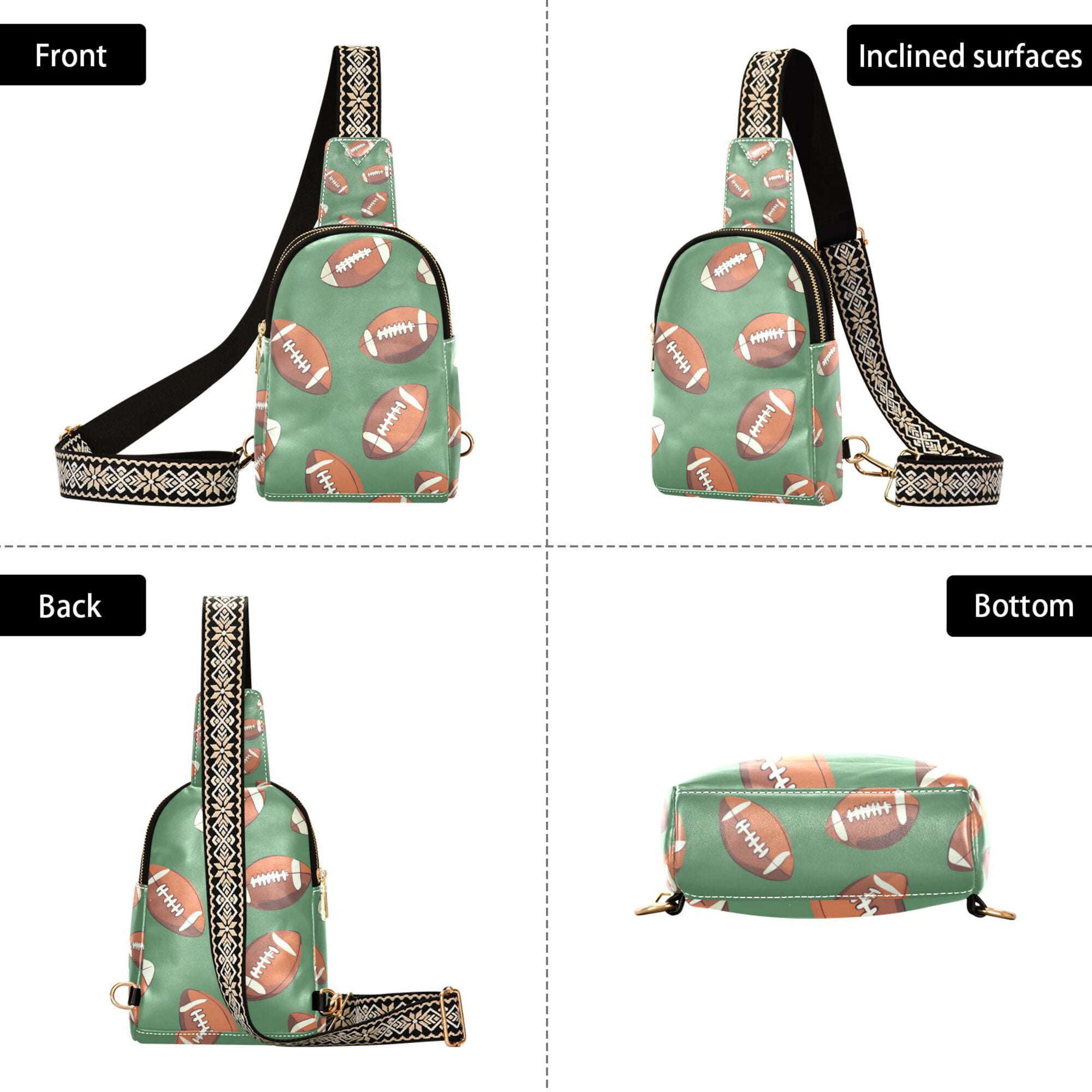 FORMRS Womens Crossbody Sling Bag Travel Daypack Shoulder Chest Backpack, Green American Footballs