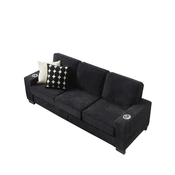 83.86"Corduroy Fabric sofa,Modern Compressed Couch,3-Seater Sofa, Furniture for Living Room,Bedroom,office ,Black