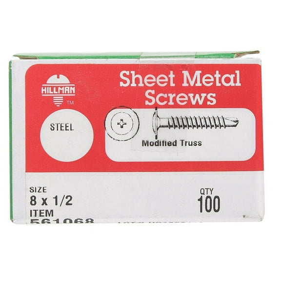 Hillman Self-Drilling Sheet Metal Screw 8 x 1/2 Phillips - Standard Grade - 100 Count Box