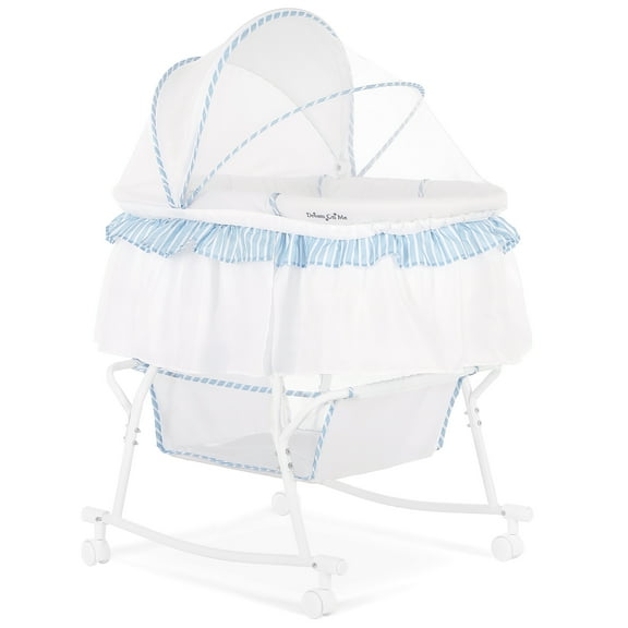 Dream On Me Lacy Portable 2-in-1 Bassinet & Cradle in Blue and White, Lightweight Baby Bassinet