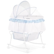 Dream On Me Lacy Portable 2-in-1 Bassinet & Cradle in Blue and White, Lightweight Baby Bassinet