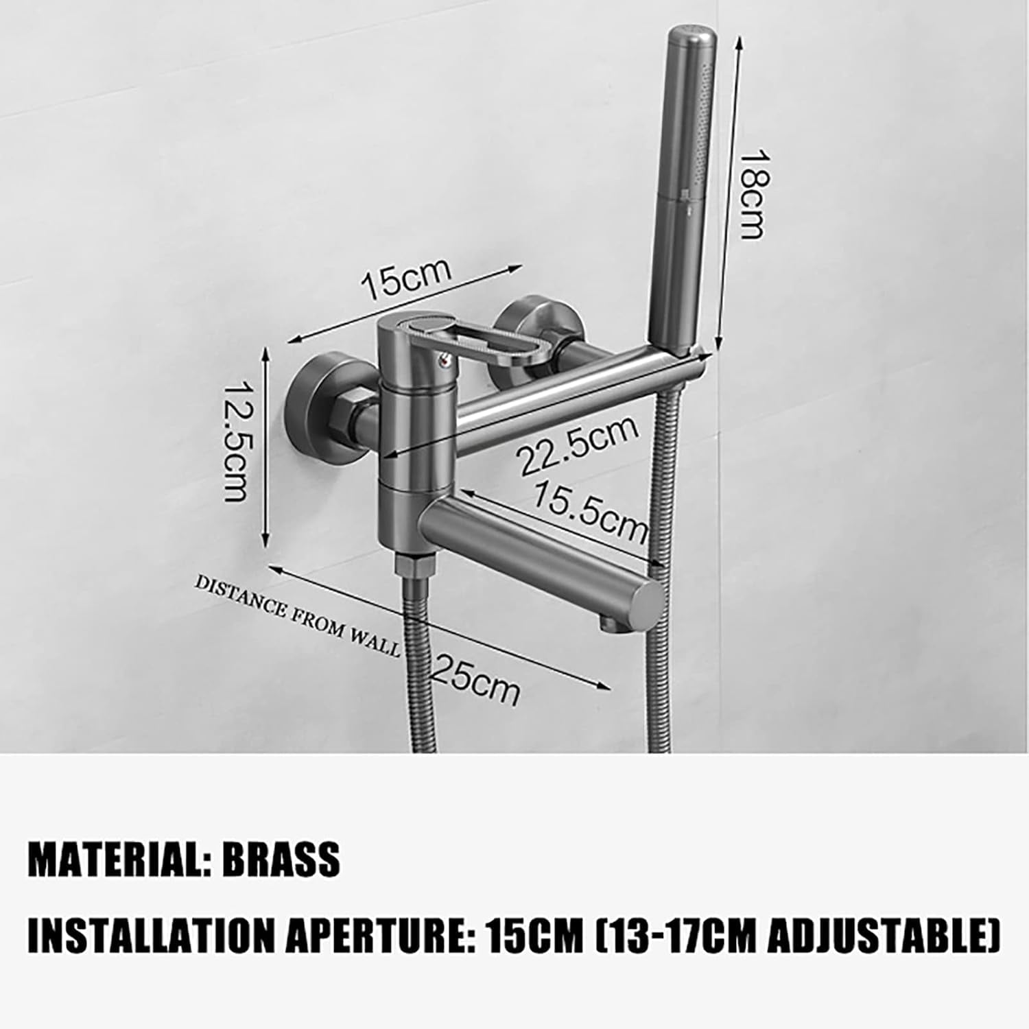 Foldable Bathtub Faucet Wall Mount Tub Faucet Brass Tub Filler Faucet Single Handle 2 Hole Tub Mixer Tap with 2 Modes Handheld Shower, Shower Hose, Hot and Cold Water,Chrome