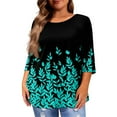 thumbnail image 3 of Plus Size Fashion Shirts for Women Spring Crew Neck Plus Size Tee Dressy Casual 3/4 Length Sleeve Tee Tops Floral Printed Loose Fit Shirt, 3 of 4