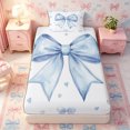 thumbnail image 4 of Meiyoeat Blue Ribbon Bow Print Twin Sheets 3pcs, Watercolor Love Heart Pattern Bedding, 4 of 6