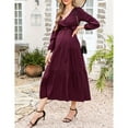 thumbnail image 3 of Women's Maternity Dress V-neck Long Sleeve Pleated Maternity Casual Maxi Dresses, 3 of 5