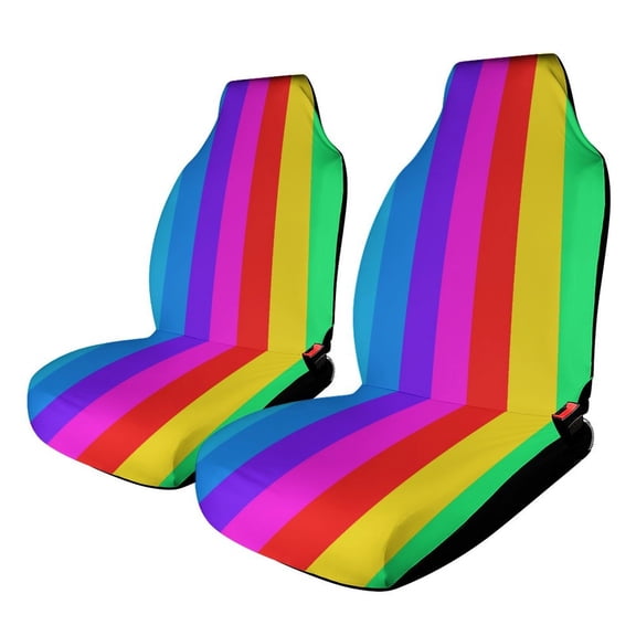 Rainbow Stripes Car Seat Covers Front Seats Universal Fit for Cars SUV Truck Auto Interior Accessories