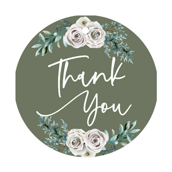 Koyal Wholesale Sage Green | Cream Floral Blossoms Fall Wedding, Round Circle Gift Tags, Thank You, 24-Pack