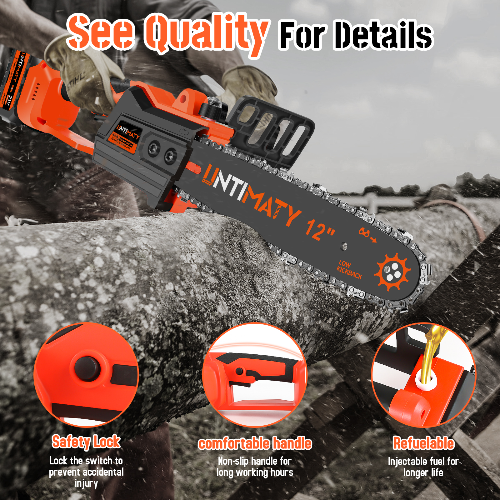 UNTIMATY Battery Chainsaw 12 inch Electric Chainsaw Cordless Chain Saw with Battery and Expending Pole for Wood Cutting and Tree Trimming