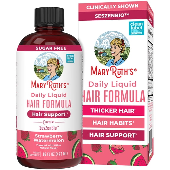 MaryRuth's Daily Liquid Hair Formula, Strawberry Watermelon, with SesZenBio™, Vegan, Gluten Free, 16 fl oz