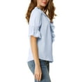 thumbnail image 4 of Unique Bargains Women's Ruffle V Neck Half Bell Sleeve Casual Chiffon Top XL Blue, 4 of 7