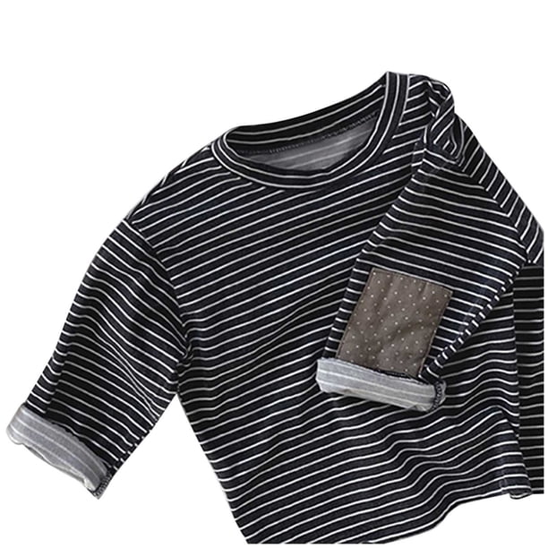 Gibobby Blusa Termica Niños Recién Nacido bebé niños niñas algodón rayas verano otoño manga larga Tops ropa interior(Negro, 1-2 Años)