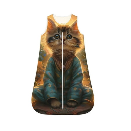 

Cauagu Sunflower Meditating Cat for Infant Wearable Blanket Unisex Girl Boy Swaddle Transition Sack - Newborn Essentials Sleep Clothes-Medium