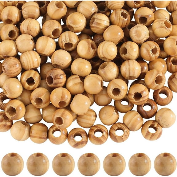200Pcs 12mm Wooden Beads Large Hole Wood Beads Natural Small Round Ball Sandy Brown Smooth Loose Spacers Findings Accessories for Jewelry Making Bracelets Necklaces DIY Crafts Decoration
