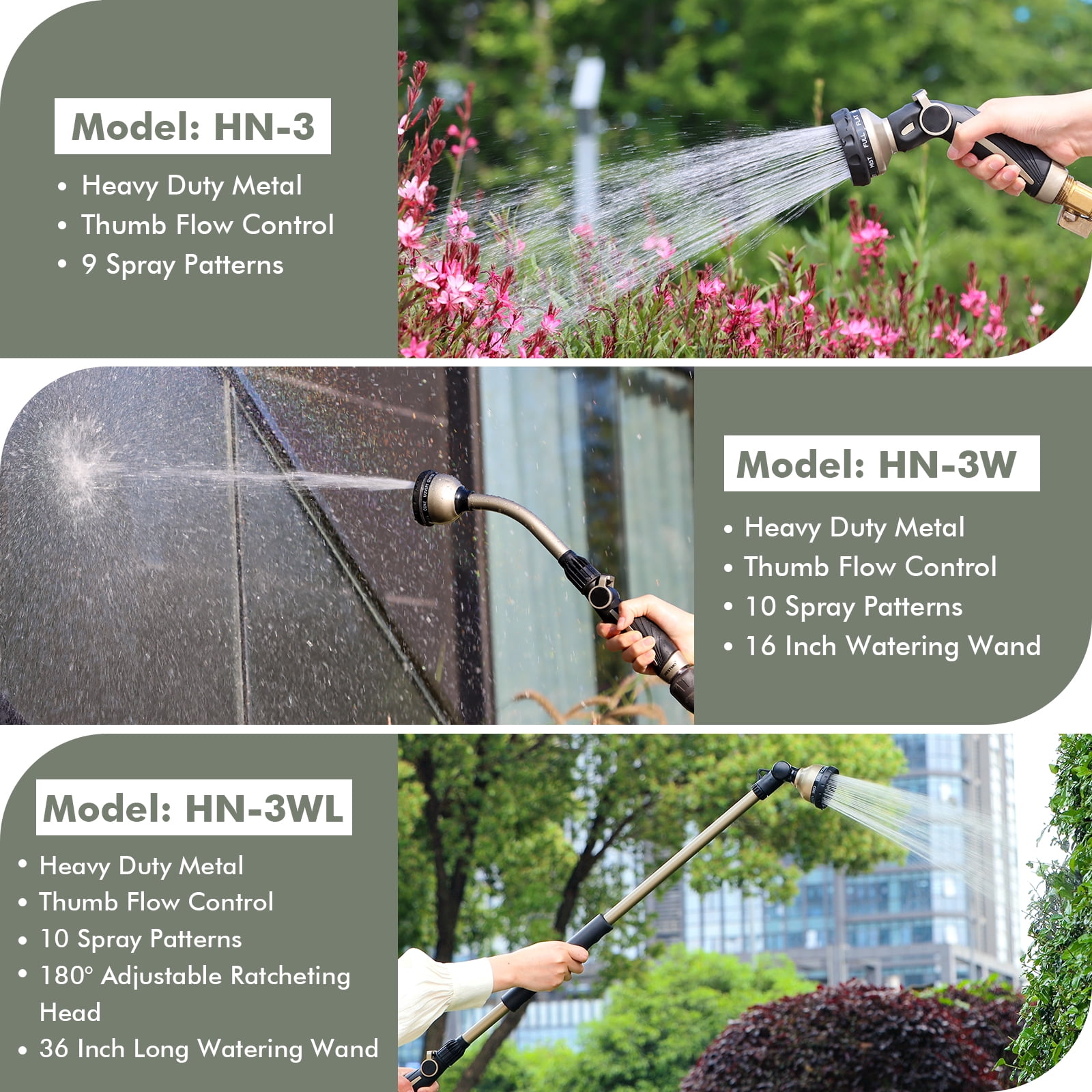 Restmo Garden Hose Wand with 10 Spray Patterns, 15-Inch Hose Nozzle Sprayer, Watering Wand Heavy Duty With Thumb Flow Control
