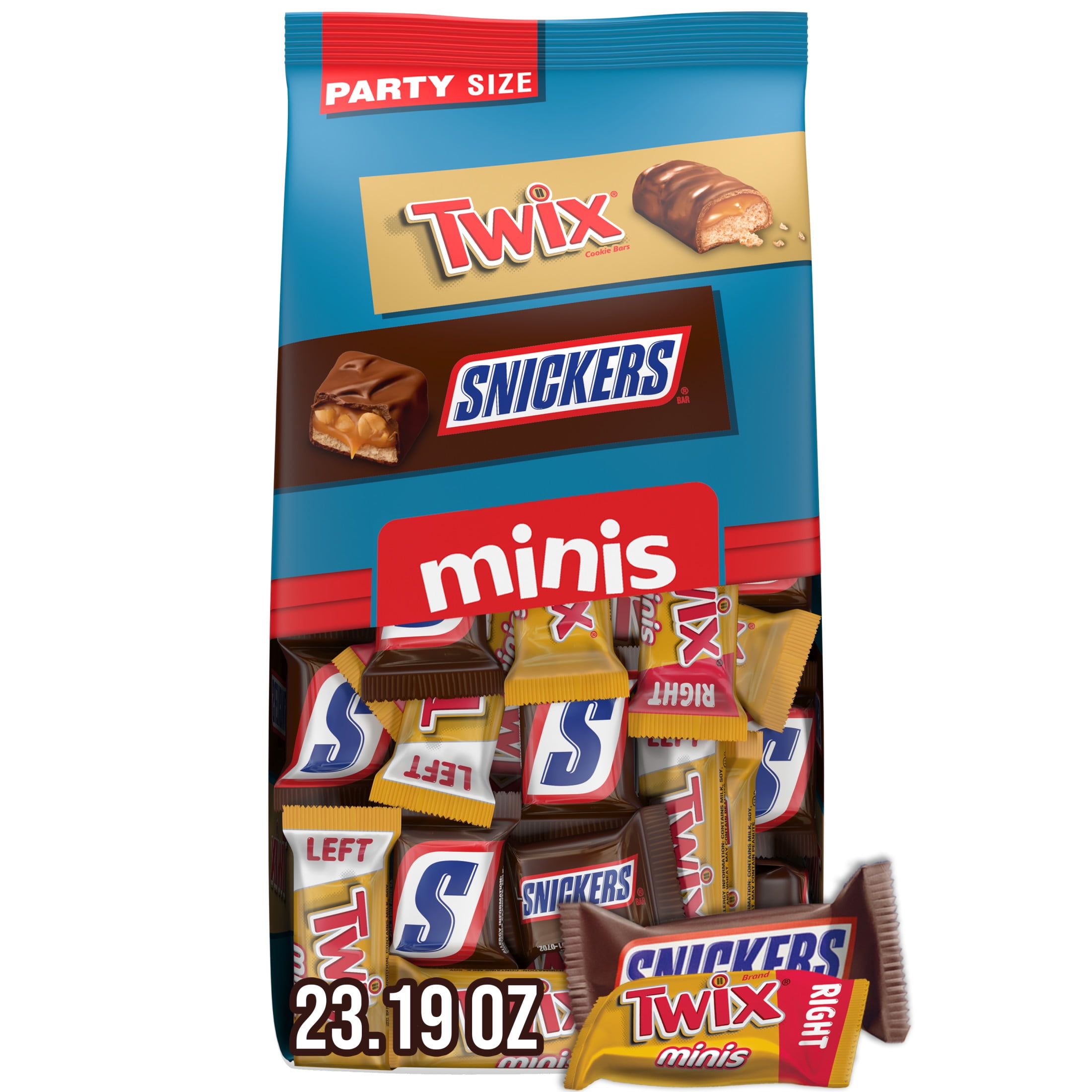 (3 pack) Snickers & Twix Minis Milk Chocolate Bars Variety pack, Party Size - 23.19 oz Bulk Bag