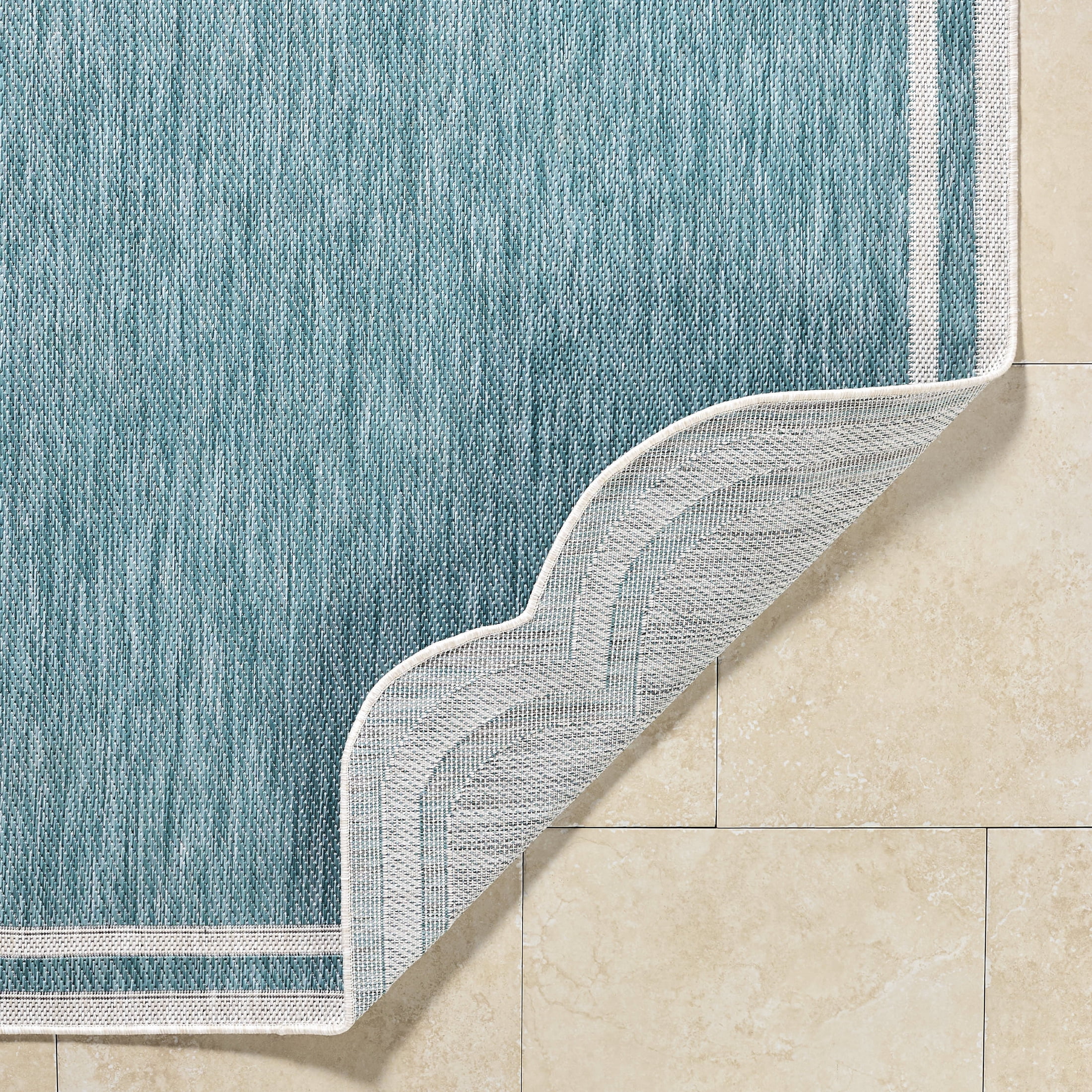 Livabliss Miami Beach Modern Border Outdoor Area Rug, 9'2" x 12', Aqua/White