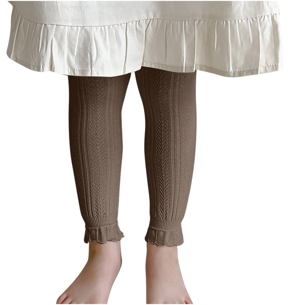 Odeerbi 3-8 Años Niñas Mallas de Punto de Canalé Pantalones Elásticos de Invierno Pantys Cálidos Pantalones Calcetines