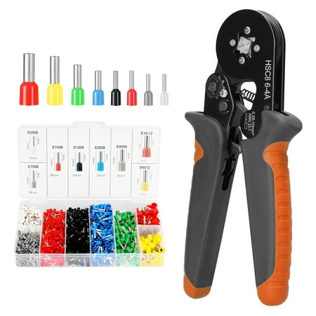 

HSC8 6-4 0.25-10m㎡ AWG23-7 Ferrule Crimping Tool Kit High Hardness Crimper Plier with 1200pcs Wire Ferrules Crimp Ends Terminal