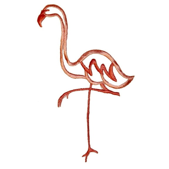 ID 0034 Pink Flamingo Raised Leg Outline Bird Embroidered IronOn Applique Patch