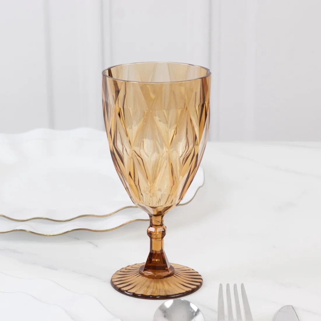 Balsa Circle 12 Amber Gold 11oz Vintage Diamond Cut Plastic Wine Glasses Wedding Supplies