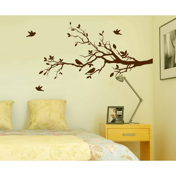 Tree Branches Wall Decal Love Birds Vinyl Sticker Nursery Leaves 56" Wide X 28" High Right to Left #1226