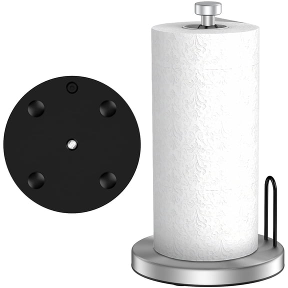 Paper Towel Holder Countertop, One-Handed Tear, Stainless Steel, Weighted Base,Paper Towel Roll Holder Stand with Ratchet Mechanism for Kitchen Bathroom Farmhouse Essentials Decor Accessories,Silver