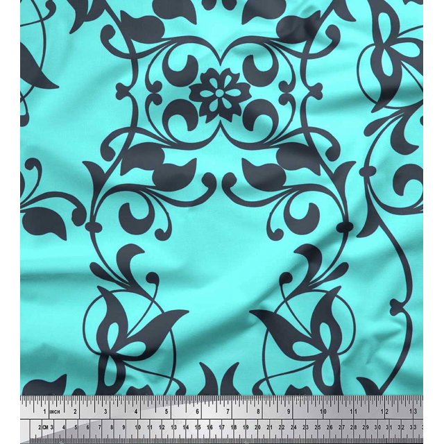 Soimoi Moss Georgette Tissu Feuilles & Tissu Imprimé Damassé Filigrane 1 Yard 42 Inch Wide