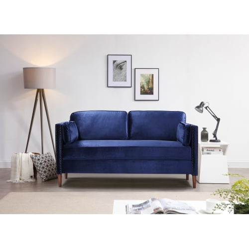 Loveseat Sofa For Living Room Furniture With Rivet Modern Design High Stretch Settee Couch Soft Fabric Upholstery Tool Free Assembly 55 9 L 30 7 W 33 8 H Blue Com Loveseat Sofa For Living Room Furniture, Sofa Under 100
