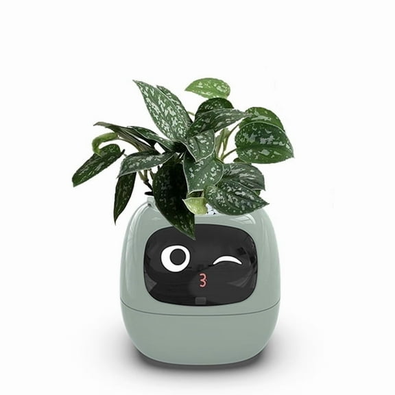 Interactive Plant Pot - maintenance plant assistant, Smart Planter with Time & Temperature Display, Expressive Animations (Green)