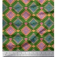 thumbnail image 1 of Soimoi Green polyester Crepe Fabric Diamond Geometric Print Fabric by the Yard 52 Inch Wide, 1 of 3