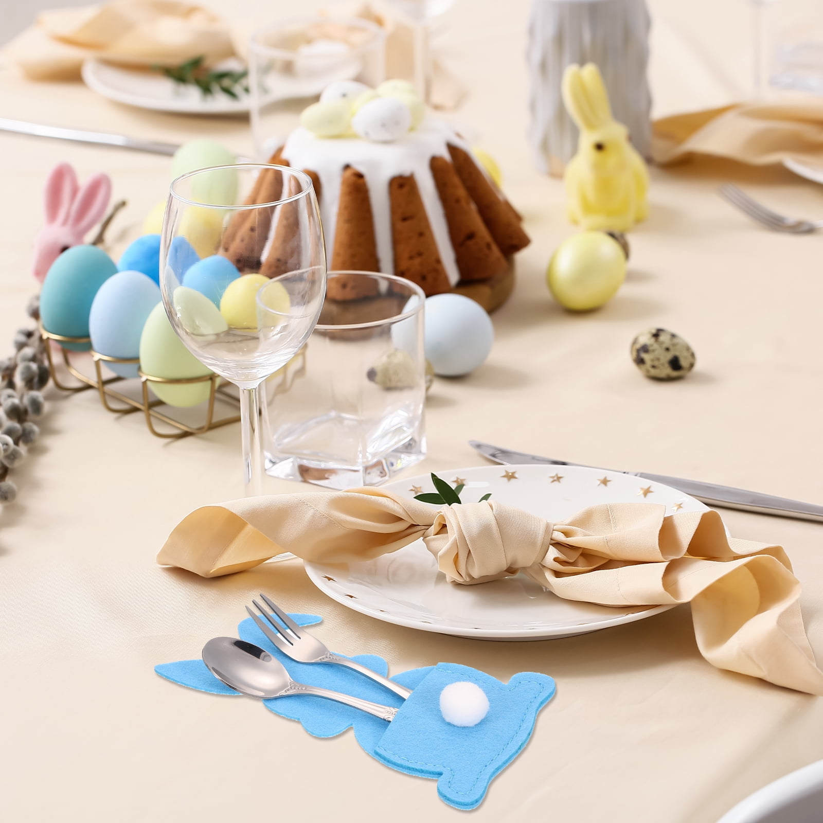Uxcell 36Pcs Easter Bunny Utensil Cutlery Holder, 5.9x3.2" Felt Easter Cutlery Holders Cutlery Sleeve for Knife Forks Settings Tableware Decoration Wedding Birthday Party, Blue
