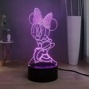 Laysinly Minnie Mouse 3D LampLED Night Light, USB Remote Control Child Desk Lamp, Kids Bedroom Sleeping Night Lamp Decor Light, Mickey Mouse Table Lamp, Children Birthday Xmas Lighting