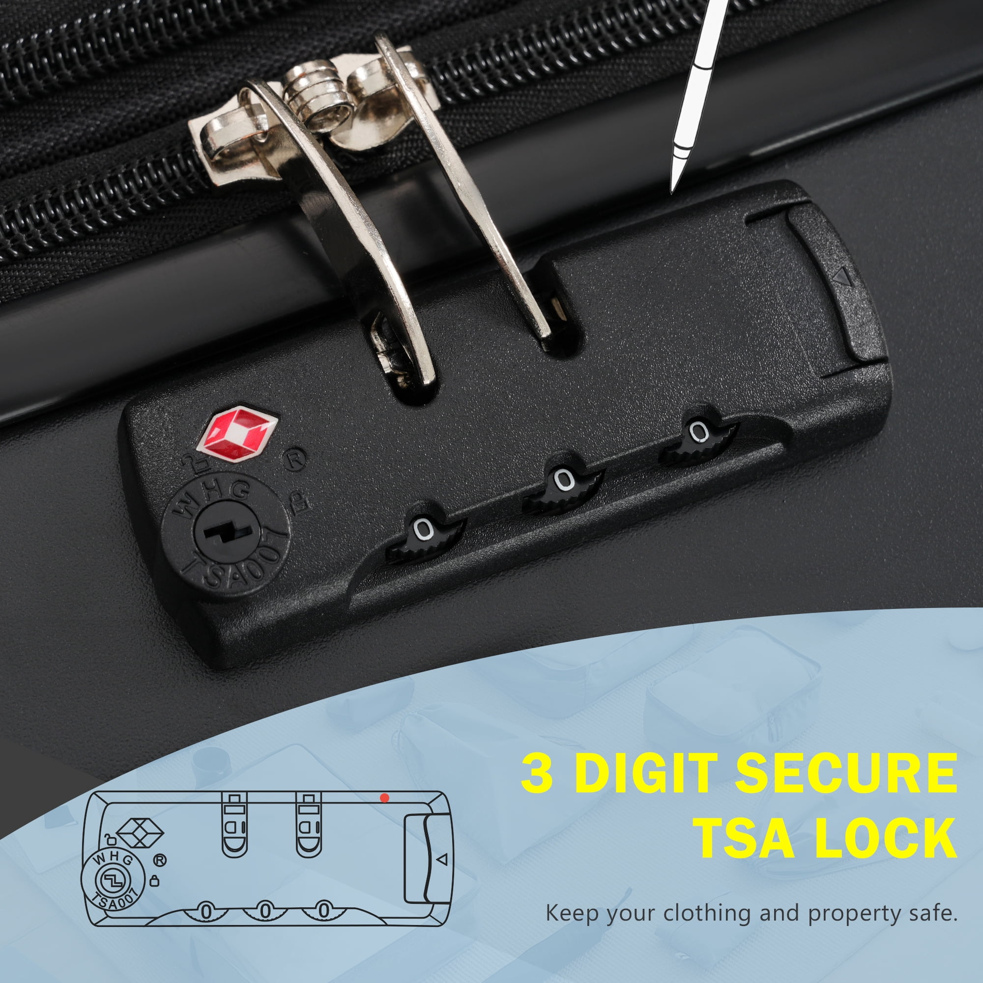 MAYEERTY 5-Piece Expandable Luggage Set (20"+24"+28"+Duffel+Toiletry Bag), ABS Hardside with TSA Lock & Spinner Wheels, Black
